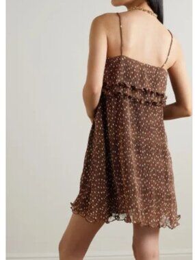 Ganni Polka-Dot Pleated Tiered Recycled Georgette Mini Dress - Size 34